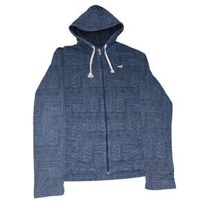 Hollister Lightweight Full Zip Hoodie Sweatshirt Men's Medium Aztec Blue Casual